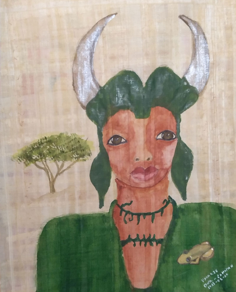 Ona, the earth (Faw, Cameroon), Watercolour on papyrus, 2023
